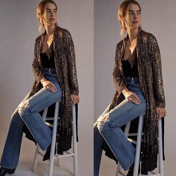 ANTHROPOLOGIE Dulcinea Sequined Duster Jacket - Picture 1 of 10